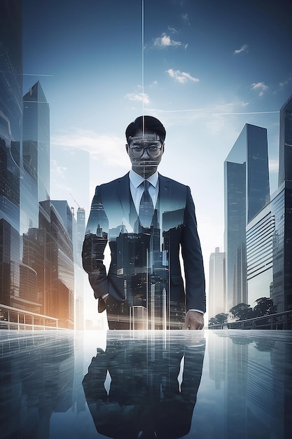 Double Exposure Image of Business and Finance