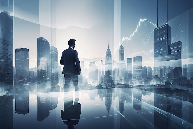 Double Exposure Image of Business and Finance