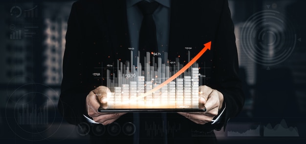 Double Exposure Image of Business Profit Growth