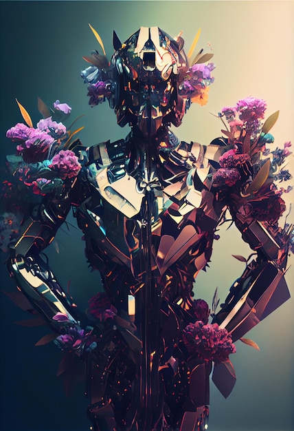 double exposure kaleidoscopic glam metal robot