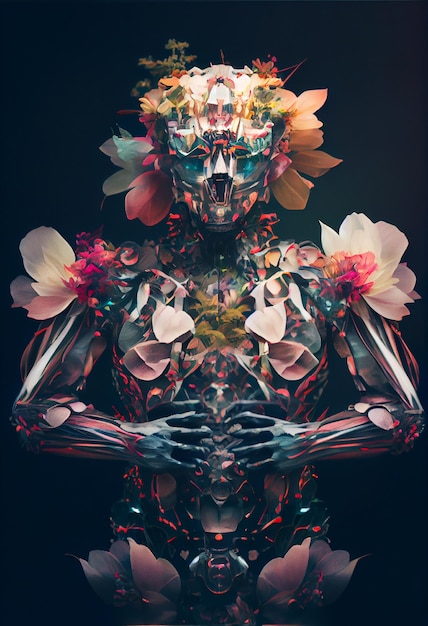 double exposure kaleidoscopic glam metal robot