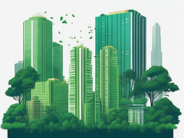 Double Exposure of Lush Green Forest and Modern City