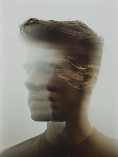 Double Exposure Male Portrait With Merging Profiles Generative AI