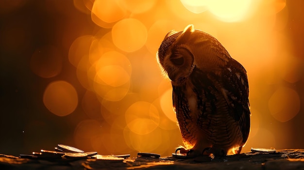 Double Exposure Photo Realistic Silhouette of Owl and Coin Purse Wise Savings and Financial Prudenc