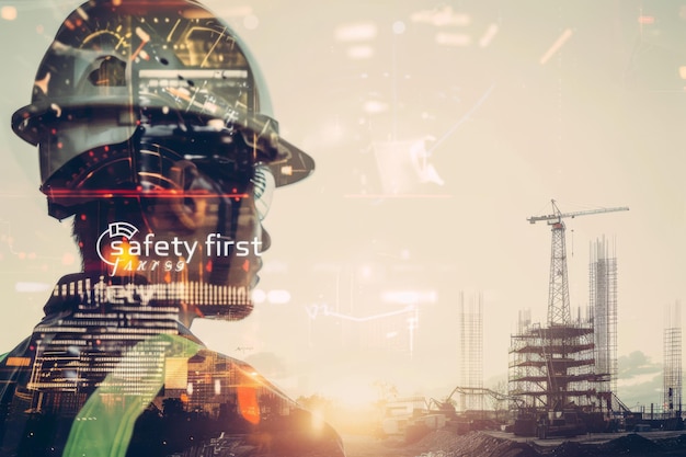 Double Exposure Portrait of a Safety Officer at a Construction Site During Daytime