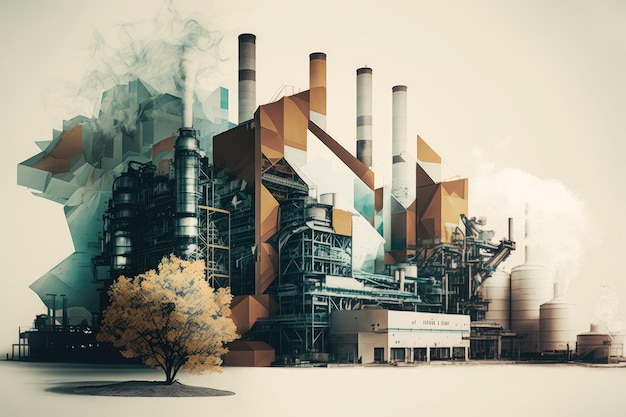 Double exposure of pulp and paper factory with the products being made visible by double exposure created with generative ai