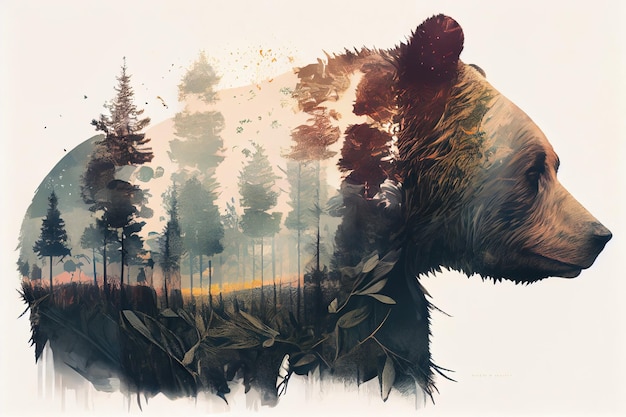 Double exposure shot of a Bear and a forest