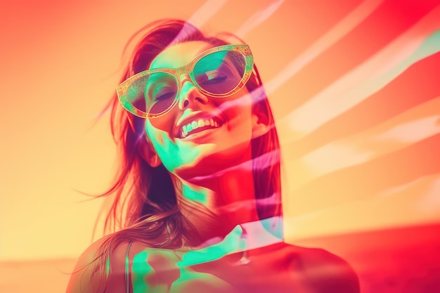 Double Exposure Summer Themed Portrait of a Woman