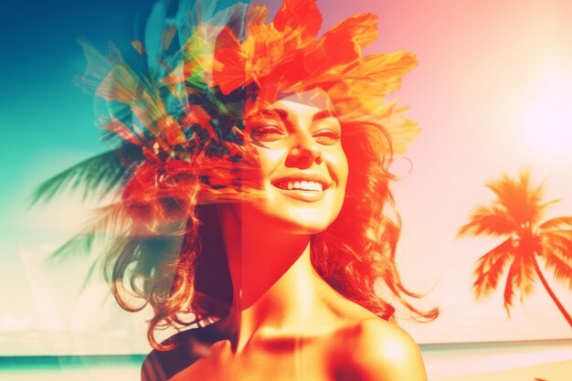 Double Exposure Summer Themed Portrait of a Woman