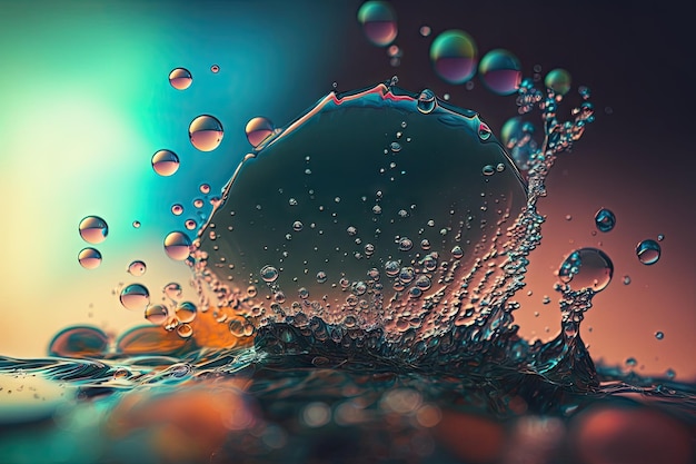 Double exposure of water droplets splash on blurry background digital art