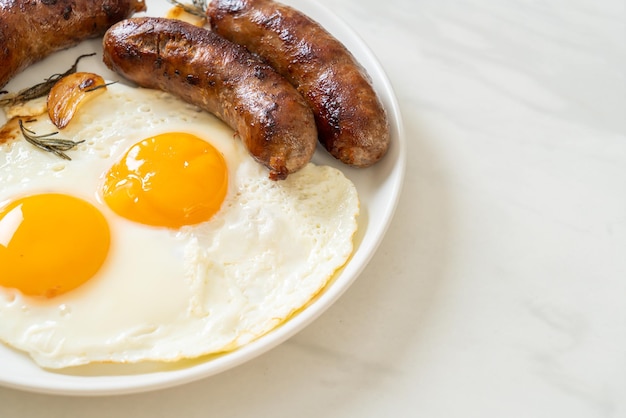 double fried egg with pork sausage