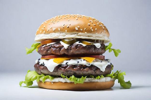 Double hamburger isolated on white background