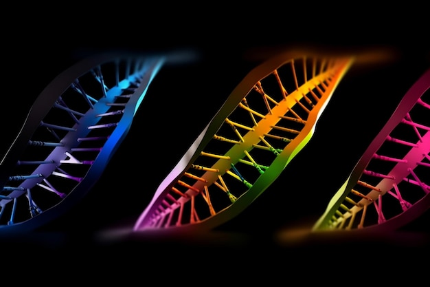 Double helix of DNA molecule in colorful composition generative ai