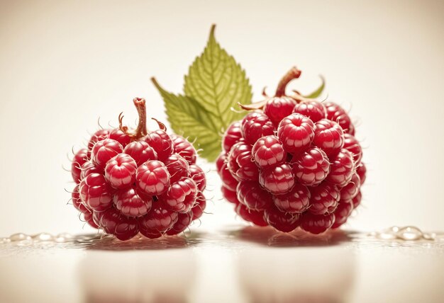 Photo double raspberry isolated on white background as package design element