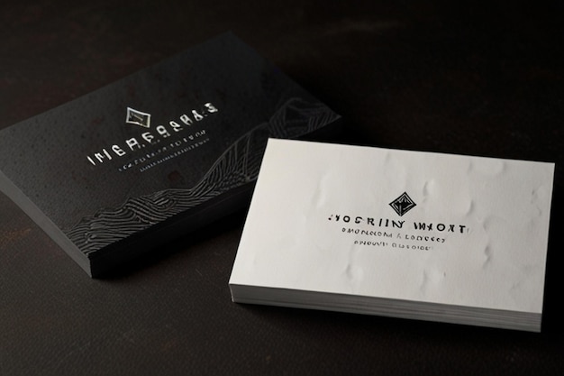 DoubleSided White Business Cards on Dark Textured Background Front and Back View