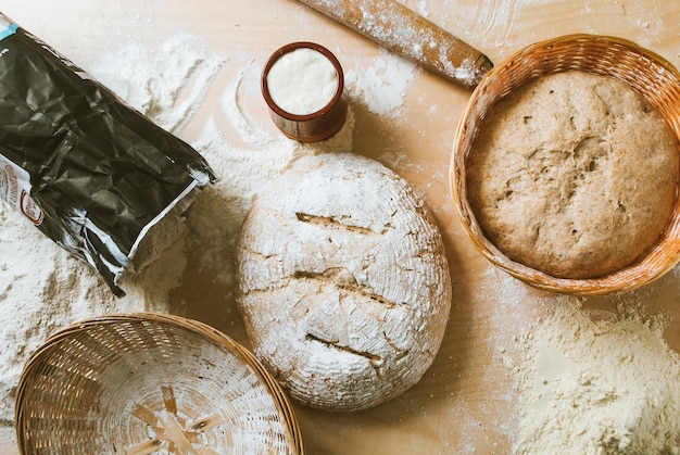 Dough from wholegrain flour and fermented yeast