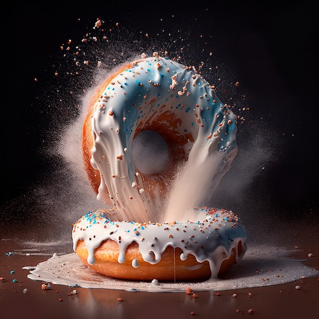 Photo a doughnut with chocolate icing on a dark background