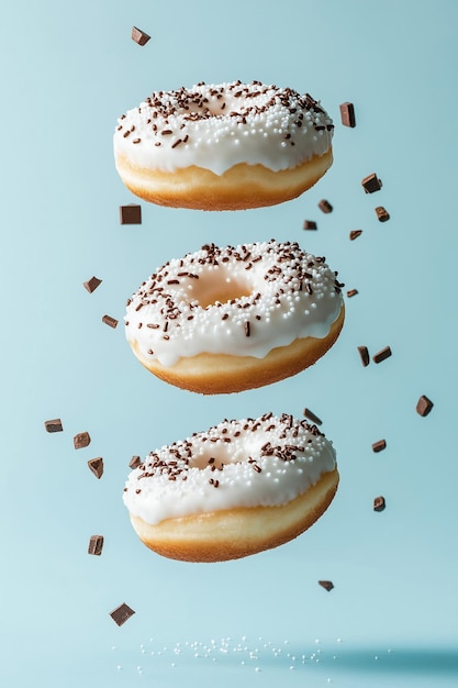 Doughnuts with white glaze and chocolate sprinkles