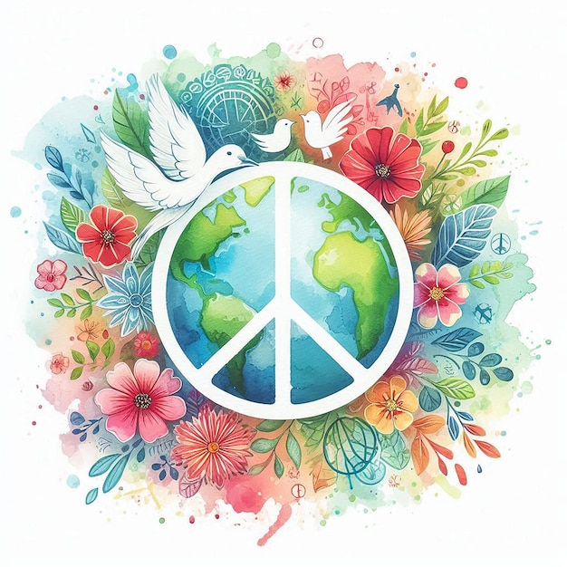 Dove peace symbol watercolor global peace art watercolor peace sign