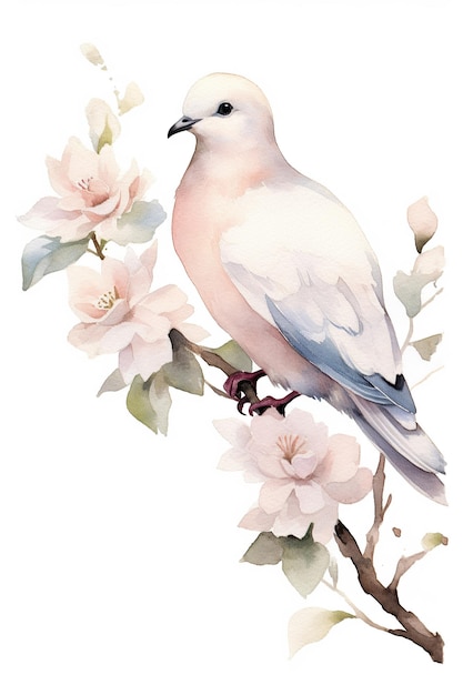 Dove watercolor clipart cute isolated on white background with Generative AI Technology