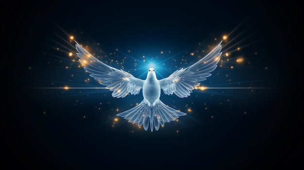 a dove with a blue background of stars