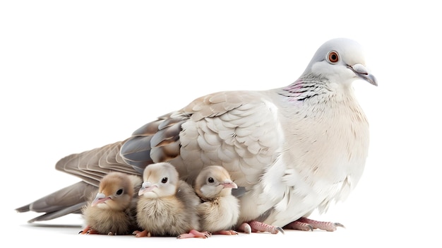 Dove with his childern in farm isolated on white background