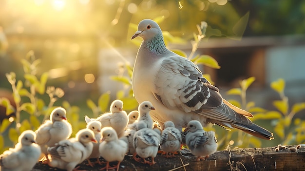 Dove with his childern in farm