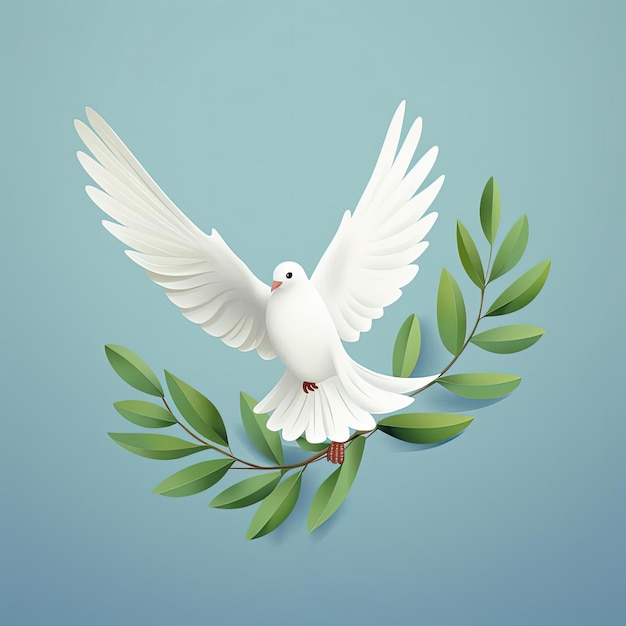 dove with olive branch illustration on blue background