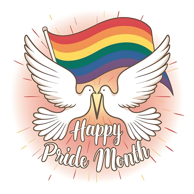 Doves Holding Happy Pride Month Flag