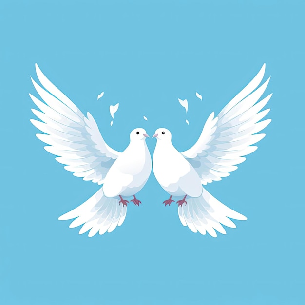 doves with wings outstretched against a blue background