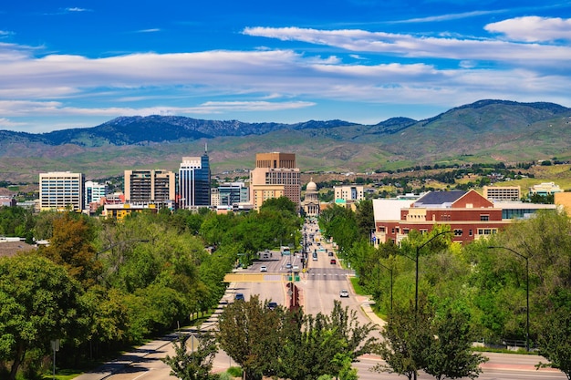 Downtown boise idaho with capitol blvd leading to the idaho state capitol