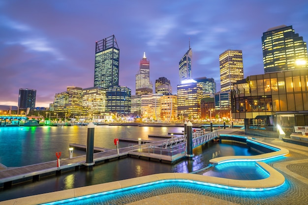 Downtown Perth skyline in Australia at twilight