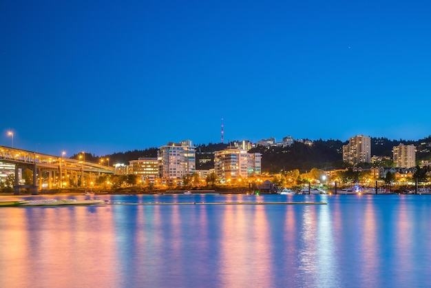 Downtown Portland Oregon skyline at night