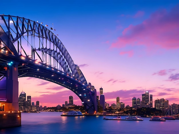 Downtown sydney skyline in australia from top view at sunset Sydney opera house