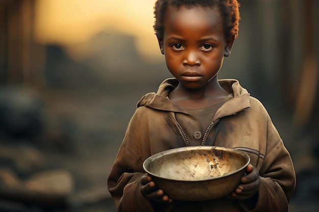 Downtrodden African Boy Struggling with Hunger and Sadness AI