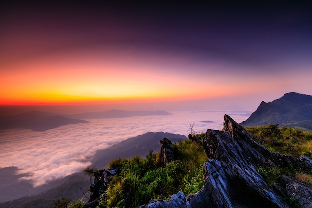 Doy-pha-tang, Landscape sea of mist on Mekong river in border of Thailand and Laos.