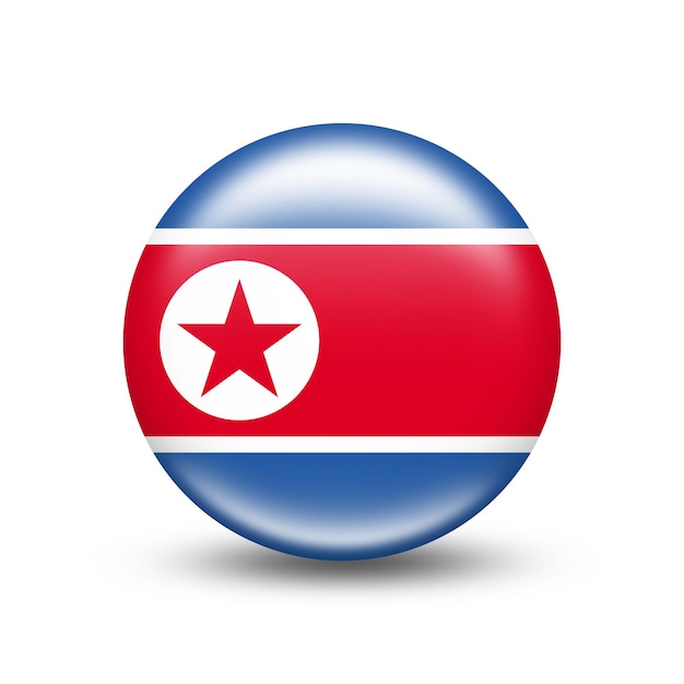 DPRK country flag in sphere with white shadow - illustration