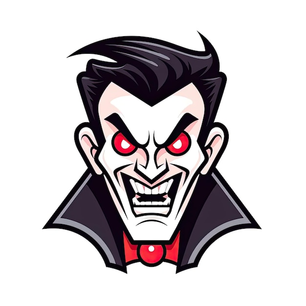 A dracula face with red eyes and a bow tie