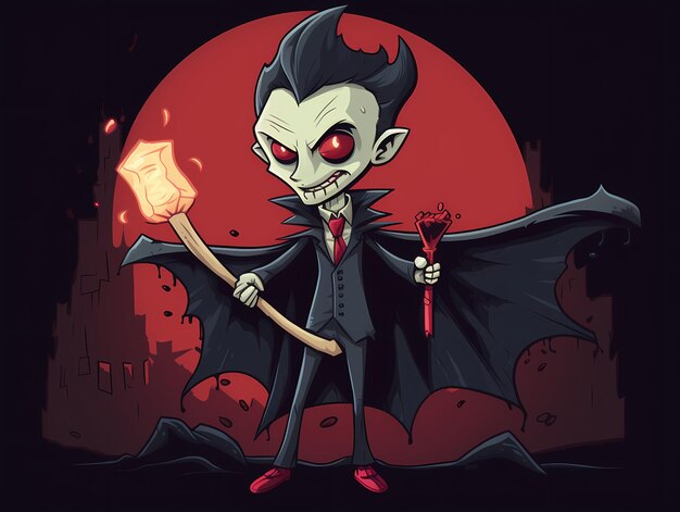 Photo dracula with bat vector colorful cartoon illustration