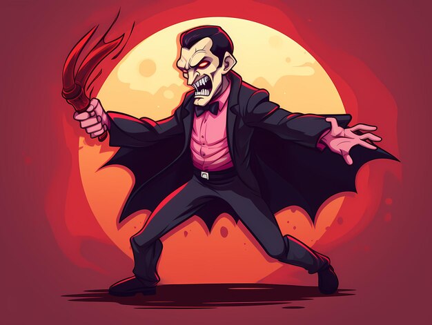 Photo dracula with bat vector colorful cartoon illustration