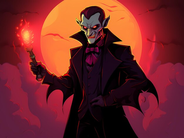 Photo dracula with bat vector colorful cartoon illustration