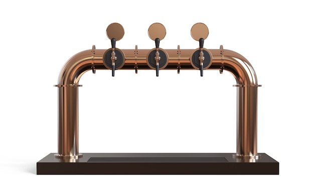 Draft beer pump tower render with handle and dispenser Equipment for bar 3d illustration isolated