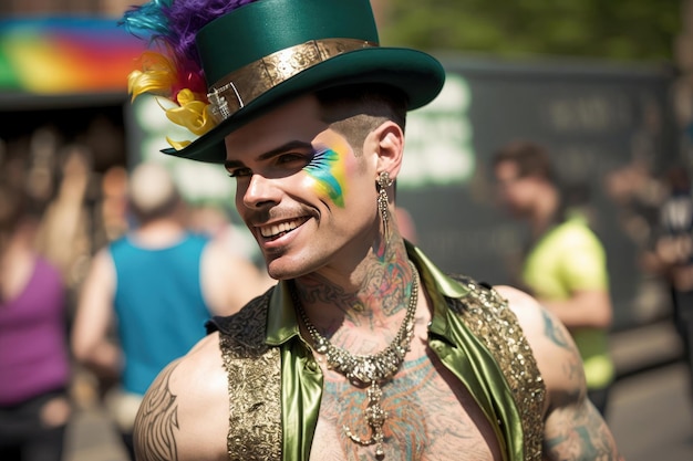 Drag king outdoor Portrait of a homosexual man at the gay pride parade