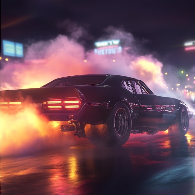 Photo a drag racing car in a burnout session with thick tire smoke and glowing tires