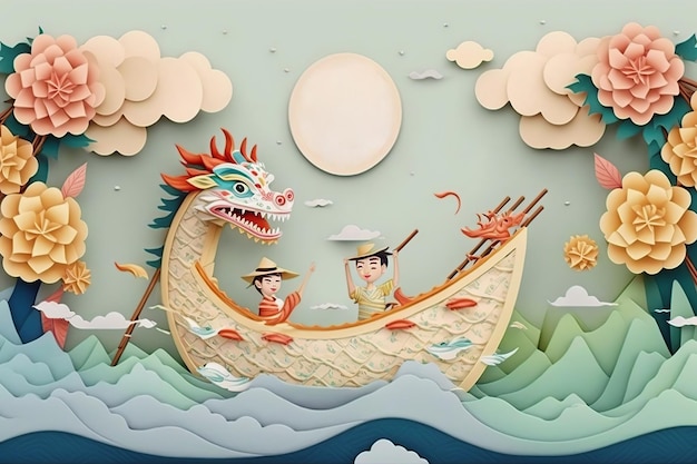 Dragon boat festival 5th may chinese calendar Generative AI illustration