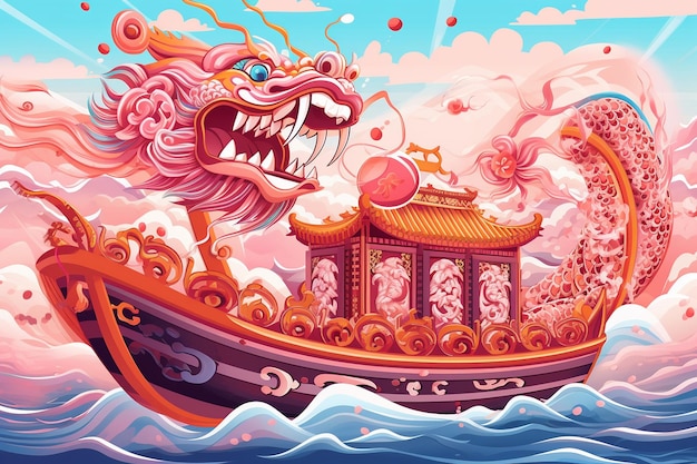 Dragon Boat Festival background with flat style elements and patterns