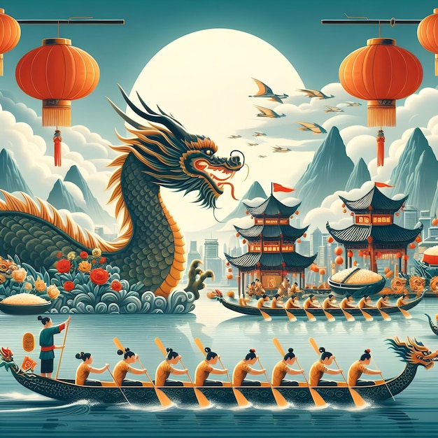 The Dragon Boat Festival celebrated in China and other East Asian countries features dragon