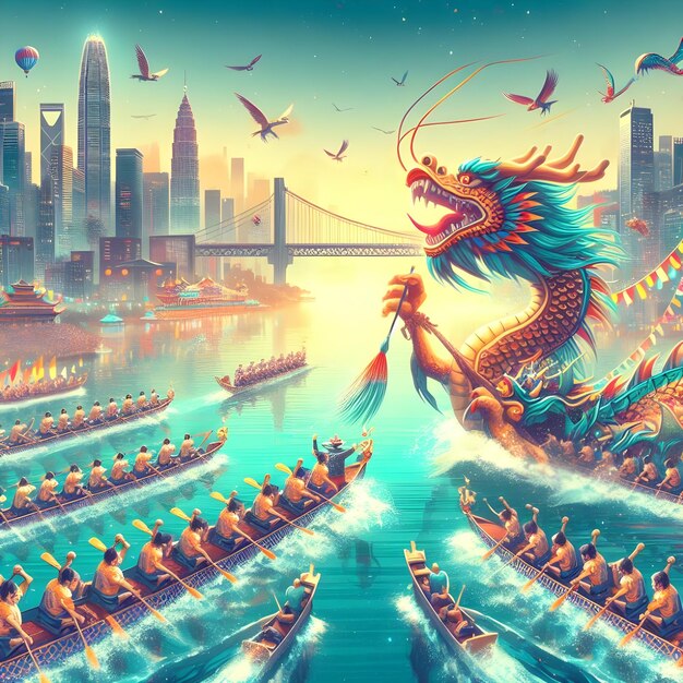 Dragon Boat Festival Celebration and Dragon Boat Race Scene