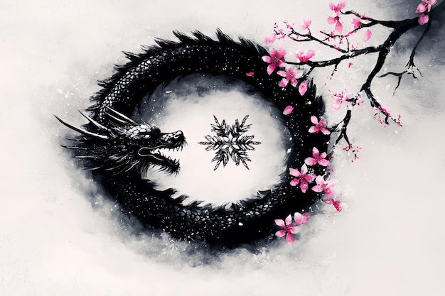 Dragon and Cherry Blossoms in Winter