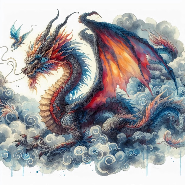 Dragon in the Clouds A Watercolor Fantasy